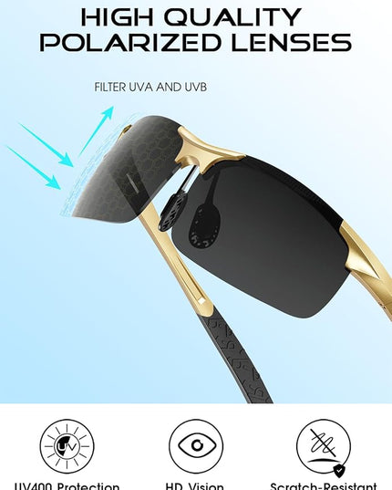 ATTCL Polarized Sunglasses Men Sports: UV Protection Anti Glare Wrap Around Lightweight Metal Driving Fishing Golf Running