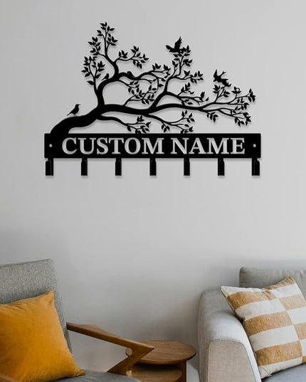 Personalized Custom Name Birds of Trees Wall Key Hooks,Metal Birds of Trees Art Clothes Hooks,Metal Birds of Trees Wall Home Storage Decorative,For Front Door, Hallway, Kitchen, Bedroom(Style B)