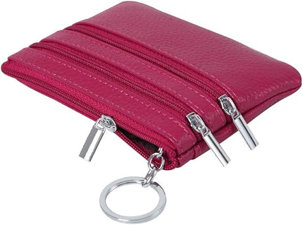 Women's Genuine Leather Coin Purse Mini Pouch Change Wallet with Keychain