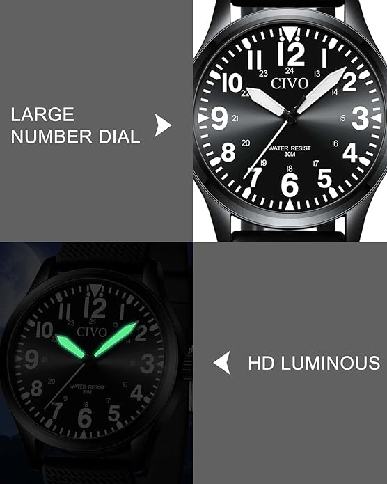 CIVO Analog Wrist Watches for Men: Waterproof Stainless Steel Mens Watches - Silver Watch with Easy Read Dial Men's Watch for Gift