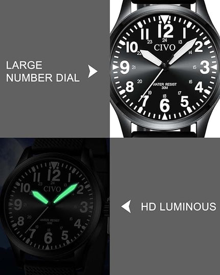 CIVO Analog Wrist Watches for Men: Waterproof Stainless Steel Mens Watches - Silver Watch with Easy Read Dial Men's Watch for Gift
