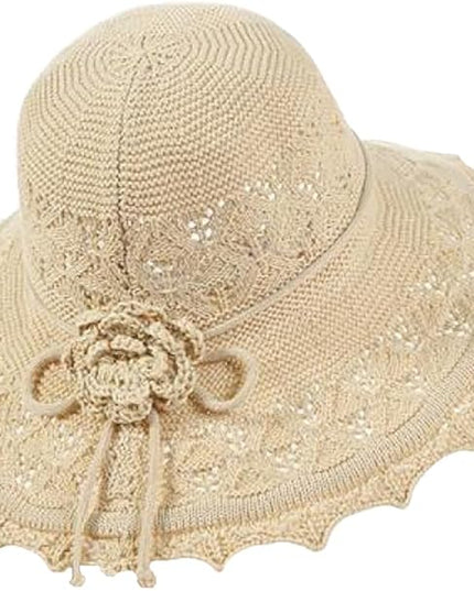 Women Straw Sun Hat Foldable Beach Hat Wide Brim Floppy Bucket Hat