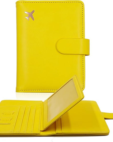 Melsbrinna RFID Passport Holder for Travel Women/Men, Cute RFID Blocking Wallet with Card Slots, Travel Wallet/Passport Case (1, Yellow)