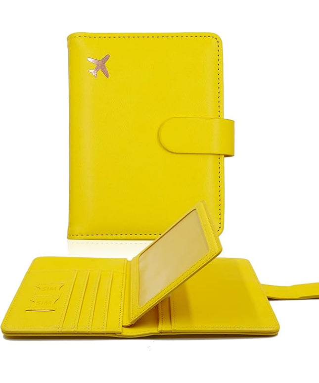 Melsbrinna RFID Passport Holder for Travel Women/Men, Cute RFID Blocking Wallet with Card Slots, Travel Wallet/Passport Case (1, Yellow)