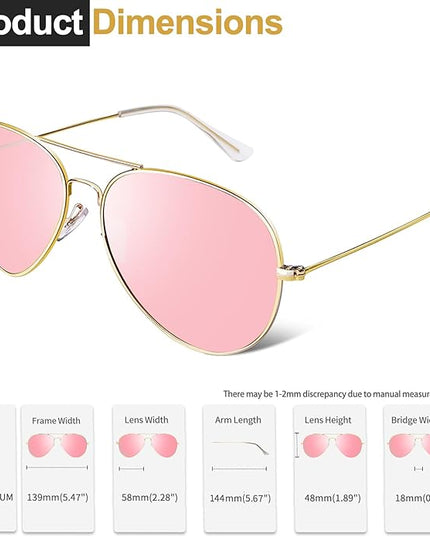 Joopin Polarized Metal Aviation Sunglasses Men, Classic Military Sun Glasses Women, Rectangle Shades UV400 Protection Costume