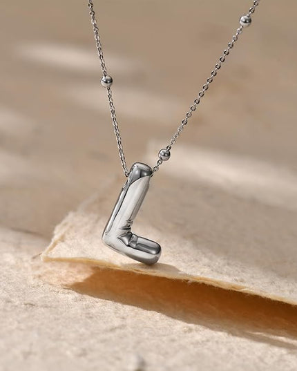 LUCA SMITH Initial Necklaces for Women, Dainty Balloon Bubble Letter, Name Letter Alphabet Pendant Layered Choker Chain Jewelry Gift