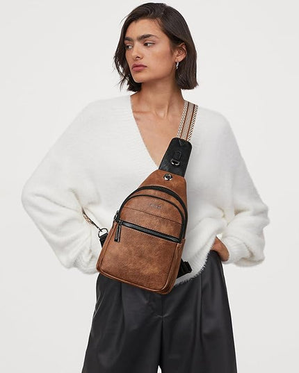 Sling Bag For Women Faux Leather Small Casual Daypack Backpack Fanny Pack Crossbody Chest Bags Purse
