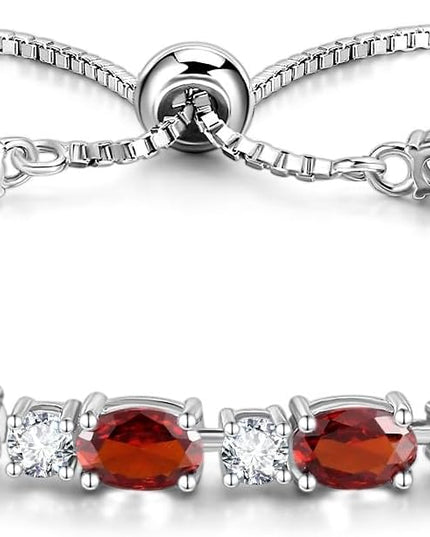 FANCIME Birthstone Tennis Bracelets Sterling Silver Bolo Tennis Bracelets Charm Fine Jewelry Birthday Gifts for Women Mom Wife Her