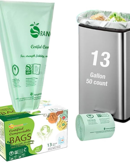 100% Home Compostable Trash Bags 13 Gallon Tall Kitchen, 50 Count, 0.9 Mil, Kitchen Compost Bags, Large Compostable Bags US BPI ASTM D6400 and OK Compost Home Certified