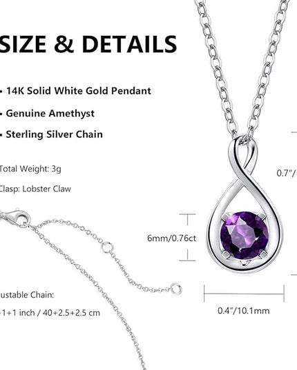 FANCIME 14K Solid Gold Birthstone Pendant with Sterling Silver Chain Infinity Gemstone Necklace Fine Jewelry Anniversary Birthday Christmas Gifts for Women Wife Her