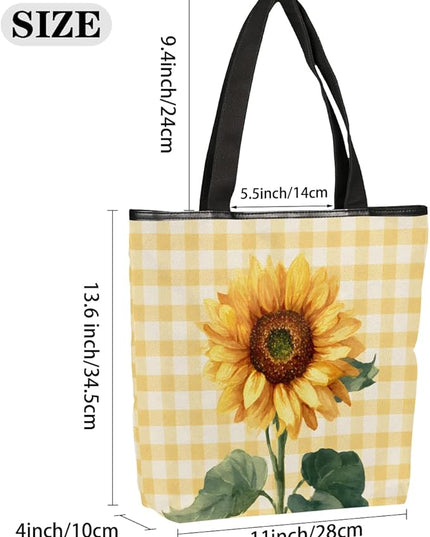 Pardick Canvas Tote Bags, Sunflower Tote Bag Eco Friendly Reusable Grocery Shopping Bagsfor Beach, Books, Women with Zipper Inner Pocket