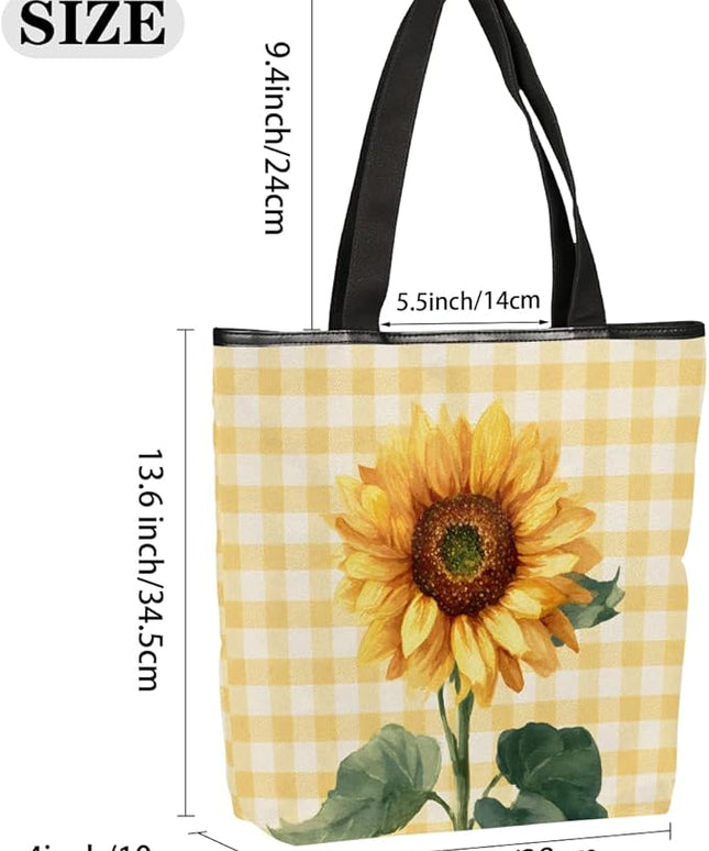 Pardick Canvas Tote Bags, Sunflower Tote Bag Eco Friendly Reusable Grocery Shopping Bagsfor Beach, Books, Women with Zipper Inner Pocket