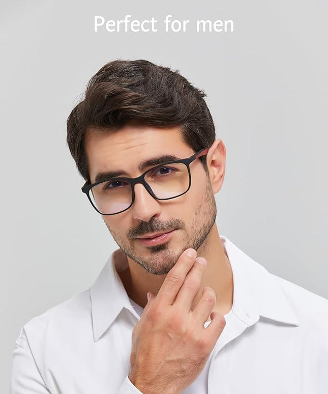 ANRRI Blue Light Blocking Glasses, Anti Eyestrain Lens Lightweight Frame Eyeglasses, Black Fream Red Temple, Men/Women…