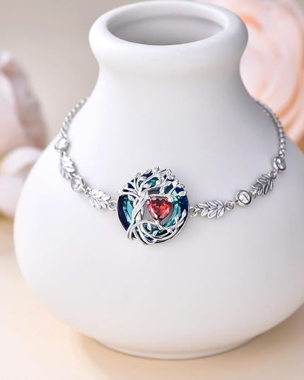 TOUPOP Tree of Life Birthstone Bracelet 925 Sterling Silver Family Tree Austrian Crystal Jewelry Anniversary Birthday Christmas Gifts for Women Wife Girlfriend Her