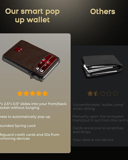 RUNBOX Slim Card Wallet for Men with ID Window – Minimalist RFID Wallet, Pop-Up Function, Ultra Thin Design, Metal Business Card Case Holds 8+ Cards, Gifts for Men, Men's Accessories