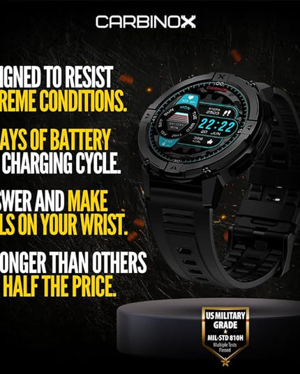 CARBINOX X-Ranger Smart Watch (Answer/Make Calls), Rugged Fitness Tracker IP69K Waterproof, Compatible with Android and iOS, 14 Days of Battery Military Durable, AMOLED Screen