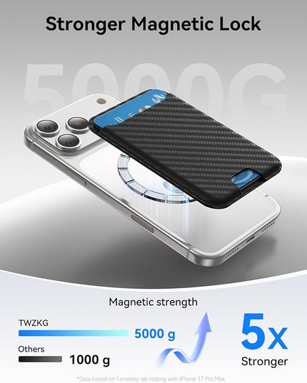 TWZKG for MagSafe Wallet, 3 Card Holder, Slim Magnetic Phone Wallet for iPhone 17/16/15/14/13/12 Pro Max Plus Air Series,RFID Blocking Vegan Leather,Carbon Fiber
