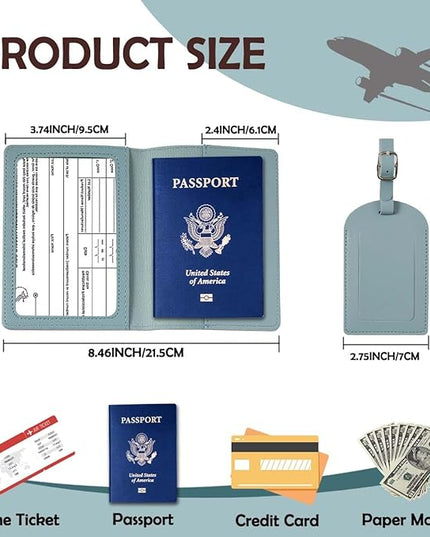 ULICO Initial Passport Cover and Luggage Tag Set,PU Leather Letter Passport Case Holder Travel Suitcase Tag, Personalized Travel Luggage Accessories Gifts for Women Kids Teenage Blue B