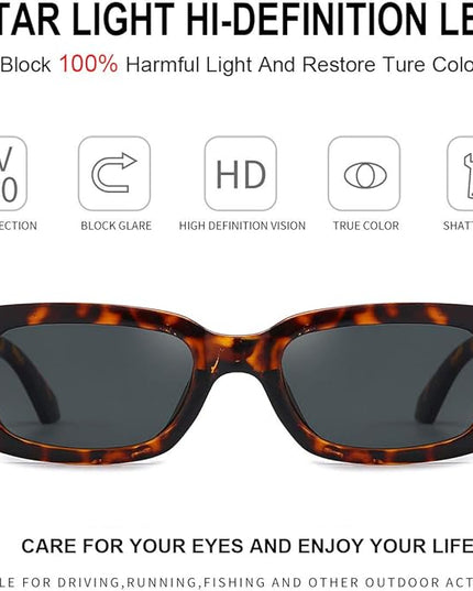 Dollger Rectangle Sunglasses for Women Men Trendy Retro Fashion Sunglasses UV 400 Protection Square Fram
