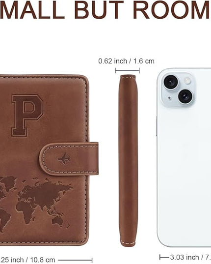 Passport Holder Cover Personalized Initial Letter A-Z Travel Wallet RFID Blocking Passport Cover Passport Book Holders for Women and Men, Brown-P