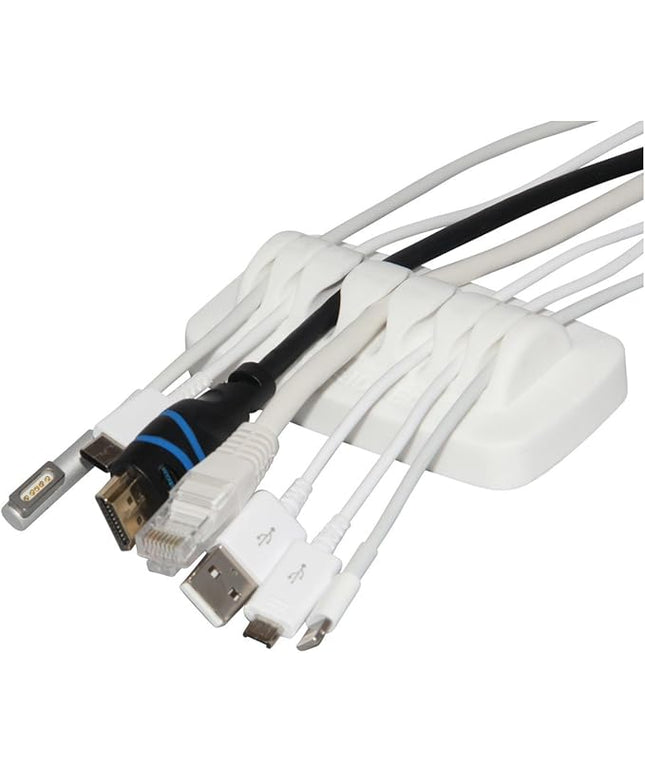 Heaviest Cable Organizer on The Market! Compact and Weighted Desktop Cord Holder and Cable Organizer, Eco-Friendly Silicone, No Bad Smell, Bundled with 4 Reusable Cable Ties! (White)
