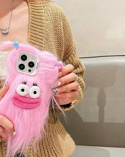 for iPhone 17 Case,Funny and Silly Weird Furry Phone Cases [DIY Long Hair with Hairclip] Ugly Phone Case Swap Challenge Gifts with Friends (Pink)