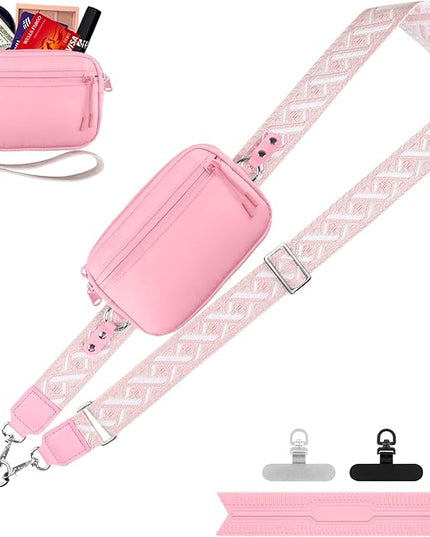 Clip and Go Strap for Phone with Wallet Crossbody, Adjustable Phone Lanyard with Detachable RFID Wristlet Wallet, Pattern Strap, Pink(M)