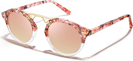 CARFIA Small Face Acetate Polarized Sunglasses for Women UV Protection, Retro Double Bridge Eyewears Metal Brow Round Sunnies