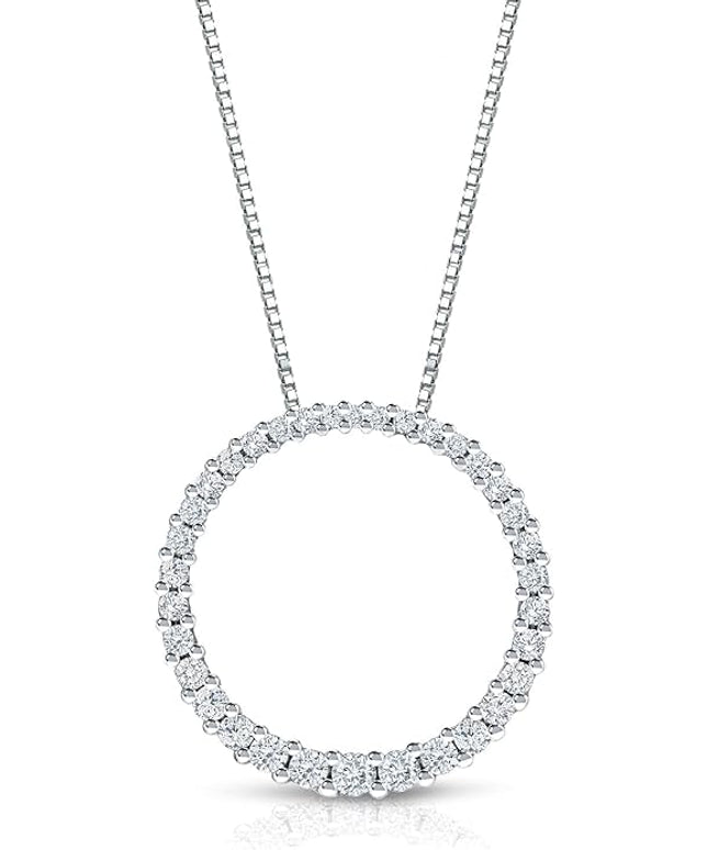 Diamond Wish 1/6 to 1 Carat Diamond Circle of Life Round Pendant Necklace for Women in 14k Gold (I1-I2, cttw) on 18 Inch Long Chain with Spring Ring Clasp
