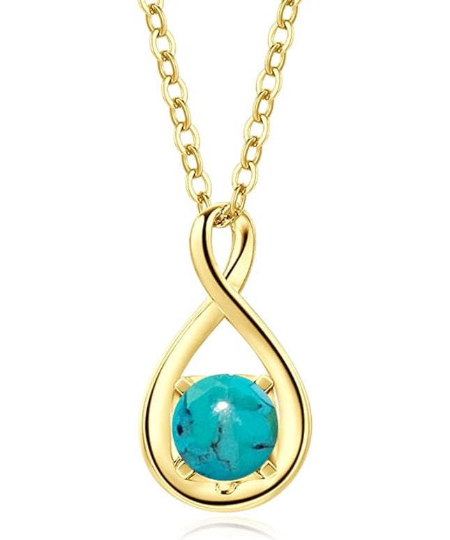 FANCIME 14K Solid Gold Birthstone Pendant with Sterling Silver Chain Infinity Gemstone Necklace Fine Jewelry Anniversary Birthday Christmas Gifts for Women Wife Her
