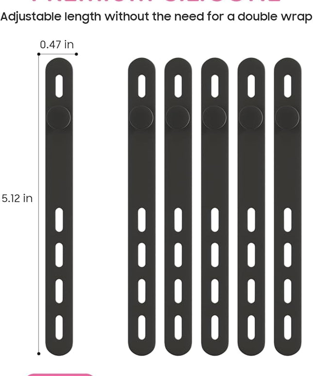 25Pack Silicone Cable Ties,Reusable Cord Organizer for Bundling Electrical Cords,Adjustable Data Cable Organizer Ties,High Elasticity Cable Straps for Home/Office/School/Travel(Black)