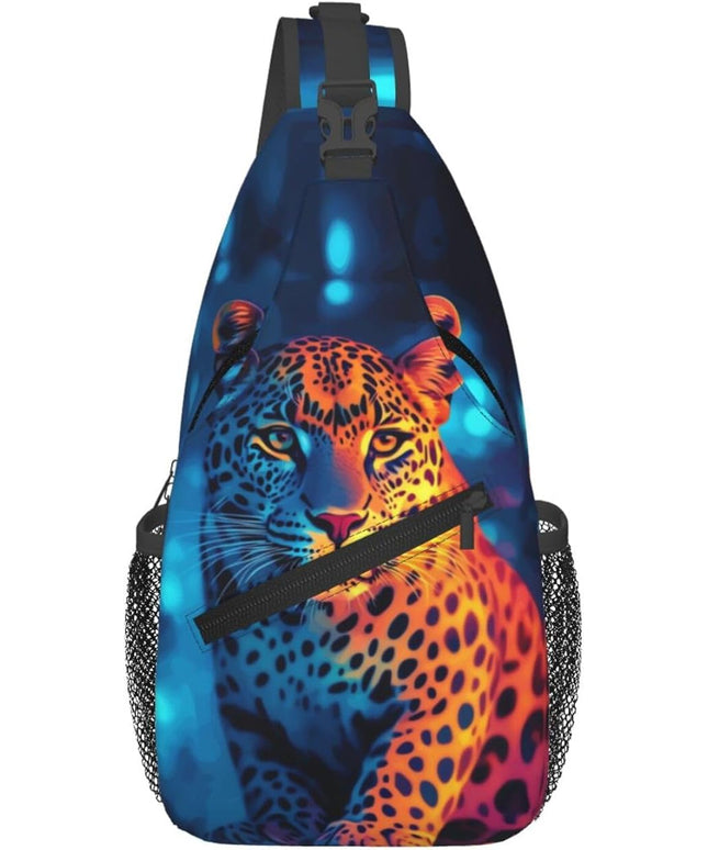 Animal Face Sling Bag Crossbody Bags Chest Bag Backpack for Travel Running and Hiking for Men Women Colorful Leopard