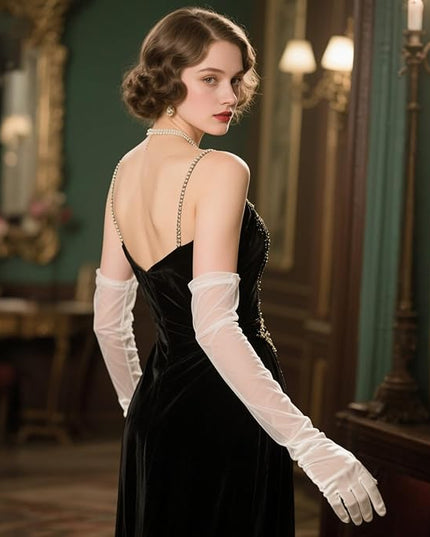 THARAHT Women Long Gloves with Satin Elbow Length for 1920s Opera Tea Party Costumes Bridal Evening Dress
