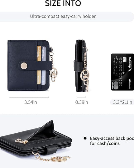 POIUGOYA Slim Wallet for Women,RFID Blocking Bifold Credit Card Holder with Zipper Coin Pocket,ID Window,Keychain