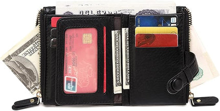 AOXONEL Women's Wallets Leather Wallets for Women Rfid Small Ladies Wallet Billfolds for Women,Trifold Mini Wallets for Women with Double Zipper Coin Pocket (Black)