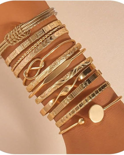 ÌF ME Gold Bangle Bracelets for Women, Indian Bangles Stackable Set, Multi Layer Textured 14K Gold Plated Chunky Bracelets Boho Jewelrys Set