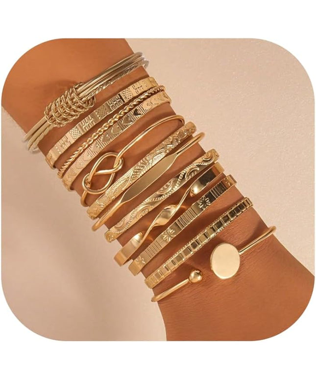 ÌF ME Gold Bangle Bracelets for Women, Indian Bangles Stackable Set, Multi Layer Textured 14K Gold Plated Chunky Bracelets Boho Jewelrys Set