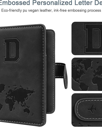 Passport Holder Wallet Cover Personalized Letter A-Z Travel Wallet RFID Blocking Passport Cover Wallet Case for Travel Passport Book Holders for Women and Men, Black-D
