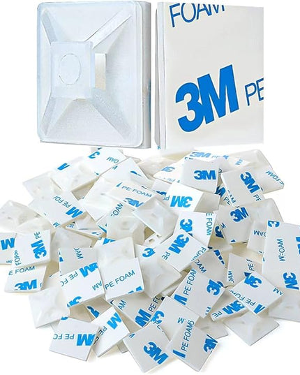 XHF 200 PCS 1/2" White Self Adhesive Cable Zip Tie Mounts Wire Cable Clips Holders Management Anchors Organizer Holders Squares(HS-100)