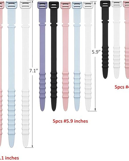 Silicone Zip Ties, Reusable Zip Ties, Rubber Cable Ties Straps for Wire Management, Elastic Silicone Ties Cable Organizer for Home Office, Cord Ties Three Sizes 4.5" 5.9" and 7.1"(5+5+5Pcs Multicolor)