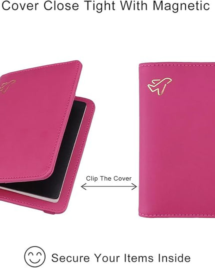 WALNEW Passport Holder for Travel, RFID Passport Cover Wallet for Women Men, PU Leather Passport Book Card Holder Case with Pen, Travelling Essentials for Flying