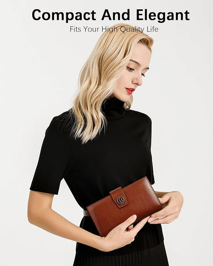 BOSTANTEN Womens Leather Wallets RFID Blocking Large Capacity Credit Card Holder Phone Clutch Brown