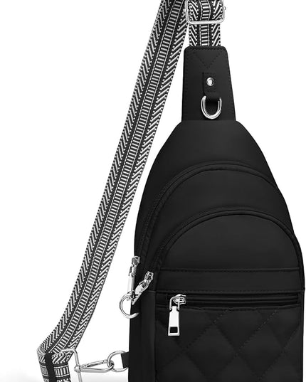Sling Bag for Women, Anti-Theft RFID Crossbody Bag Nylon Sling Purse for Travel, Puffy Small backpack for Daily Hiking Sports Black