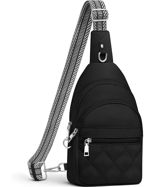 Sling Bag for Women, Anti-Theft RFID Crossbody Bag Nylon Sling Purse for Travel, Puffy Small backpack for Daily Hiking Sports Black