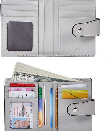 BOSTANTEN Women Leather Wallet RFID Blocking Small Bifold Zipper Pocket Wallet Card Case Purse with ID Window