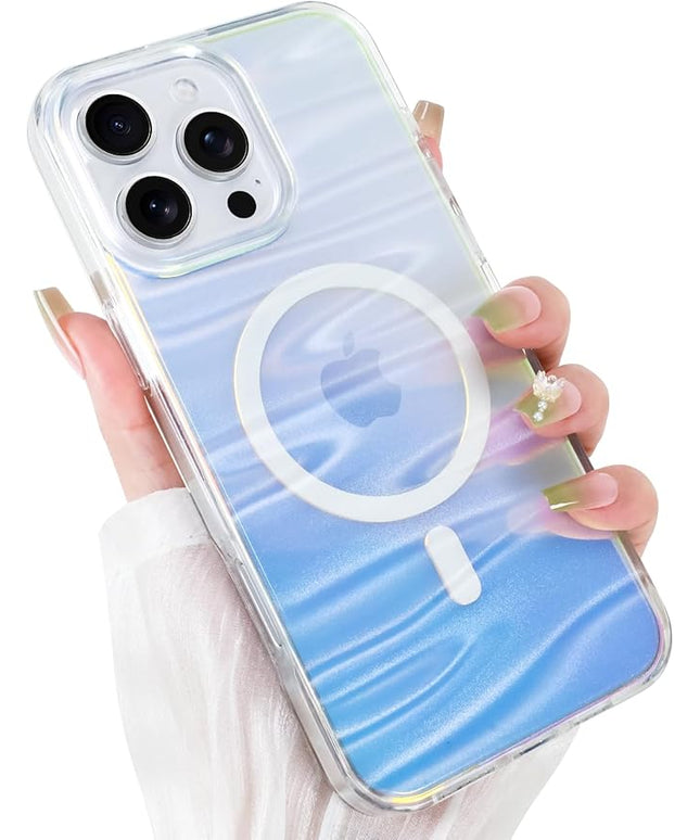 Cute Case for iPhone 16 Pro Case for Women Girls [ Compatible with Magsafe ] Clear Glitter Girly Aesthetic Rainbow Sparkly Bling Magnetic Phone Cover, Iridescent Milky Way