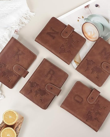 Passport Holder Wallet Cover Personalized Letter A-Z Travel Wallet RFID Blocking Passport Cover Wallet Case for Travel Passport Book Holders for Women and Men, Brown-L