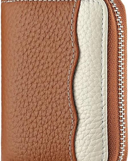 Linno RFID 20 Slots Credit Card Holder Genuine Leather Small Wallet for Women or Men with Zipper