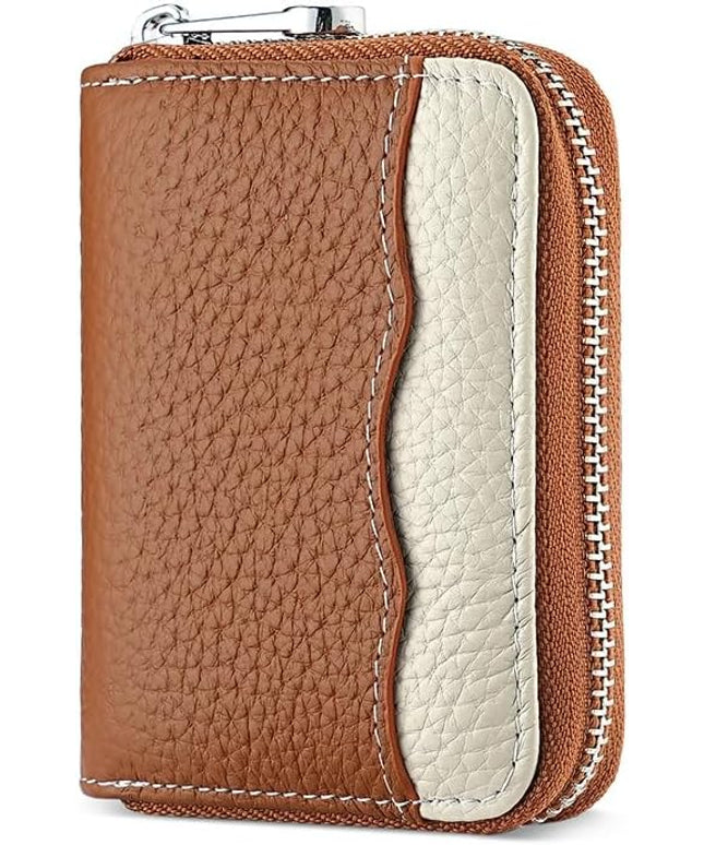 Linno RFID 20 Slots Credit Card Holder Genuine Leather Small Wallet for Women or Men with Zipper