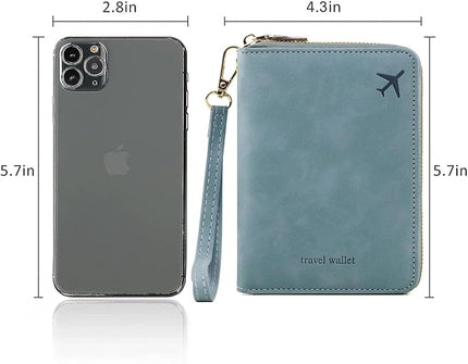 Passport Holder for Travel Women and Men RFID Passport Holder with Card Slots Holder Passport Case Passport cover Passport Wallet Travel Essentials and Accessories (Short Zipper, SZH-Blue)